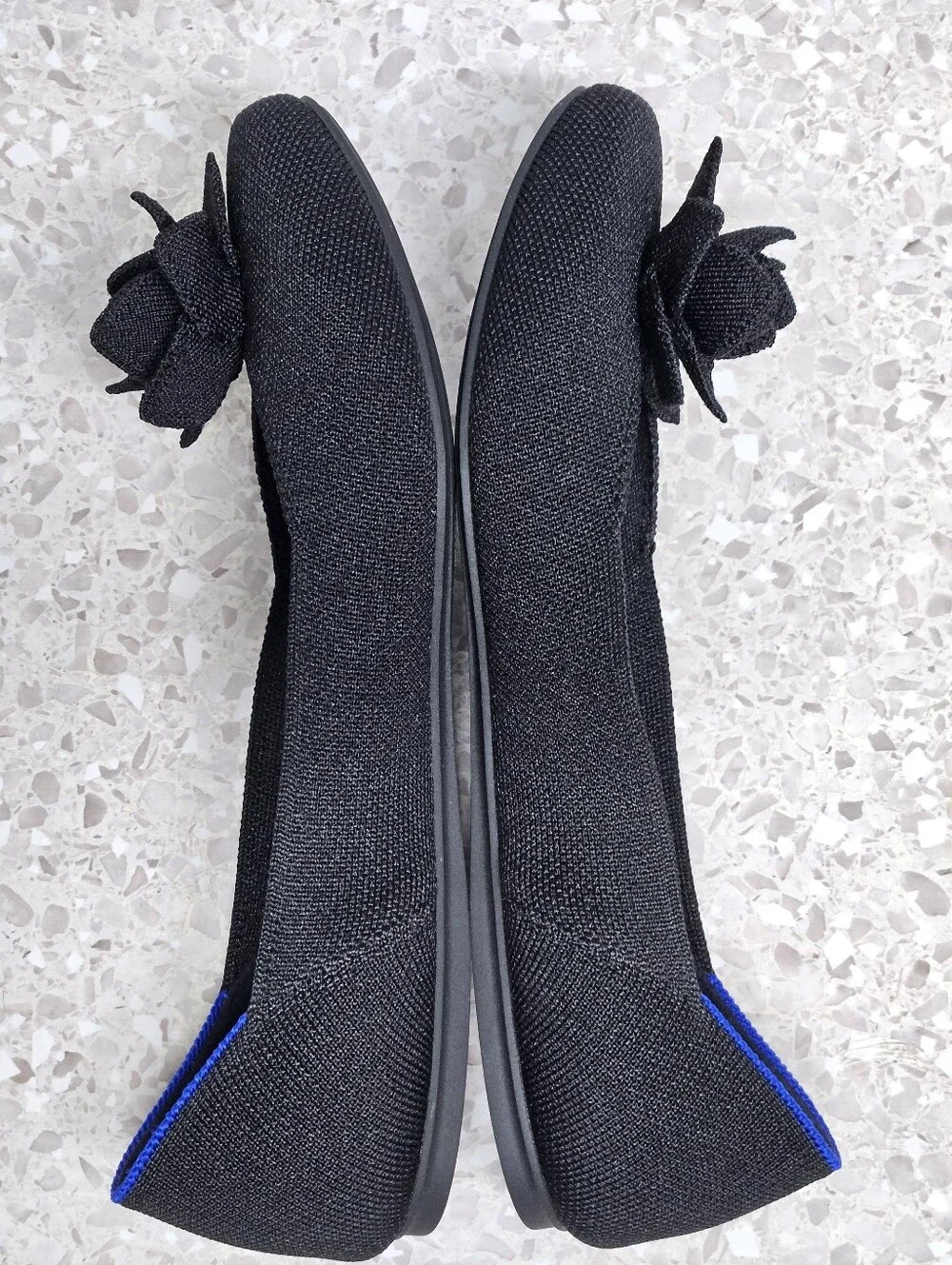 Rothy's The Petal Square Toe Solid Black Ballet Flats Women Shoes Size 10